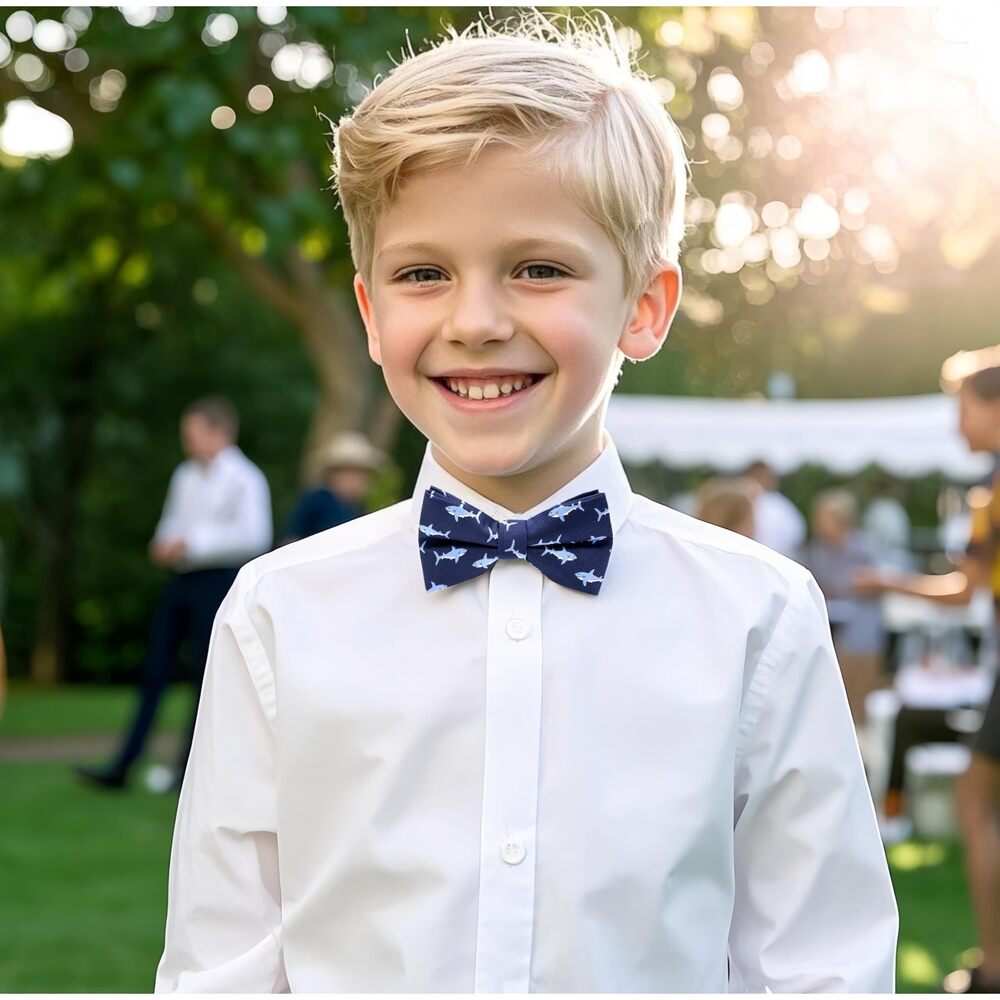 3105 Shark Pattern Bow ties + Boy Shark Pattern Bow ties - Picture 7 of 7